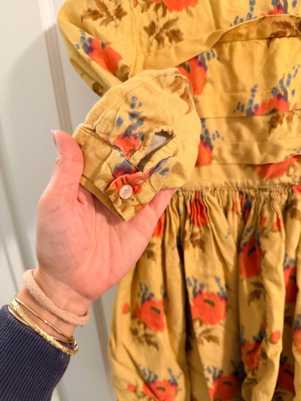 Morley Girls' Mustard Yellow Floral Dress with Orange Poppies - Picture 4 of 7
